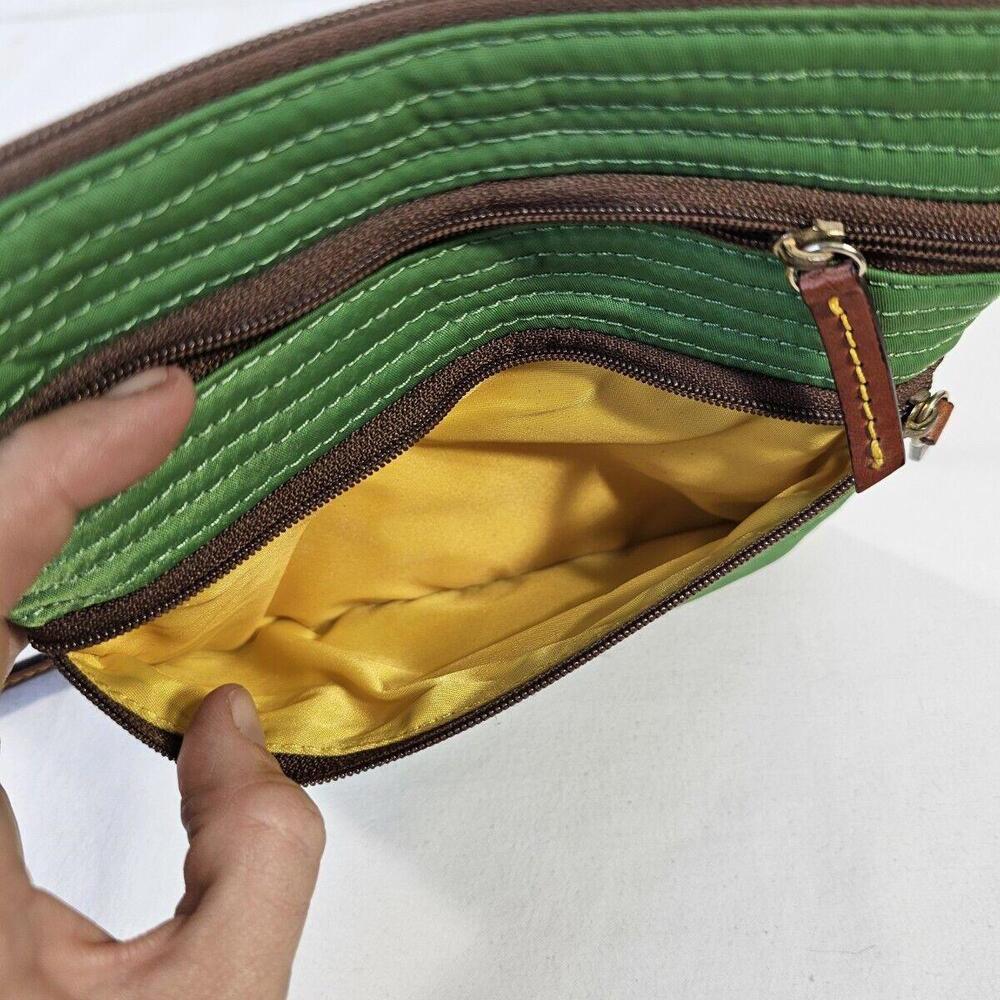 Dooney & Bourke North South Triple Zip Purse Crossbody Green & Brown Yellow - Picture 5 of 9
